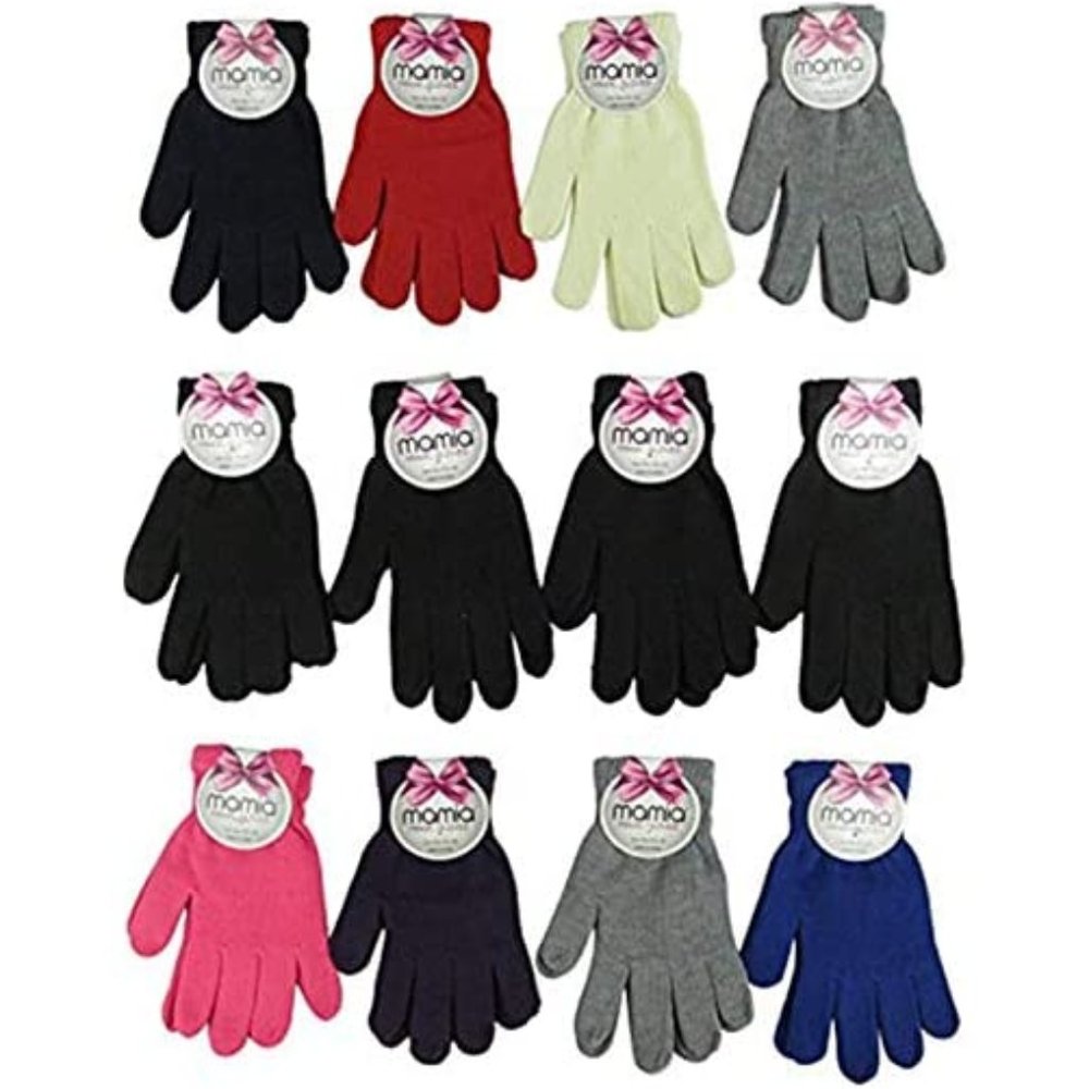 Family 12-pair Pack Winter Gloves, Many Colors.